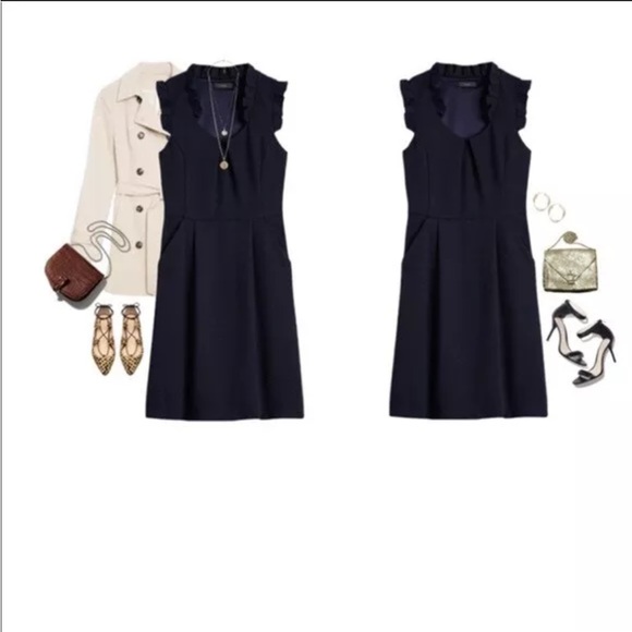 THML Dresses & Skirts - 👗THML Chessie Textured Navy Sleeveless Ruffle Neck Midi Dress Stitch Fix